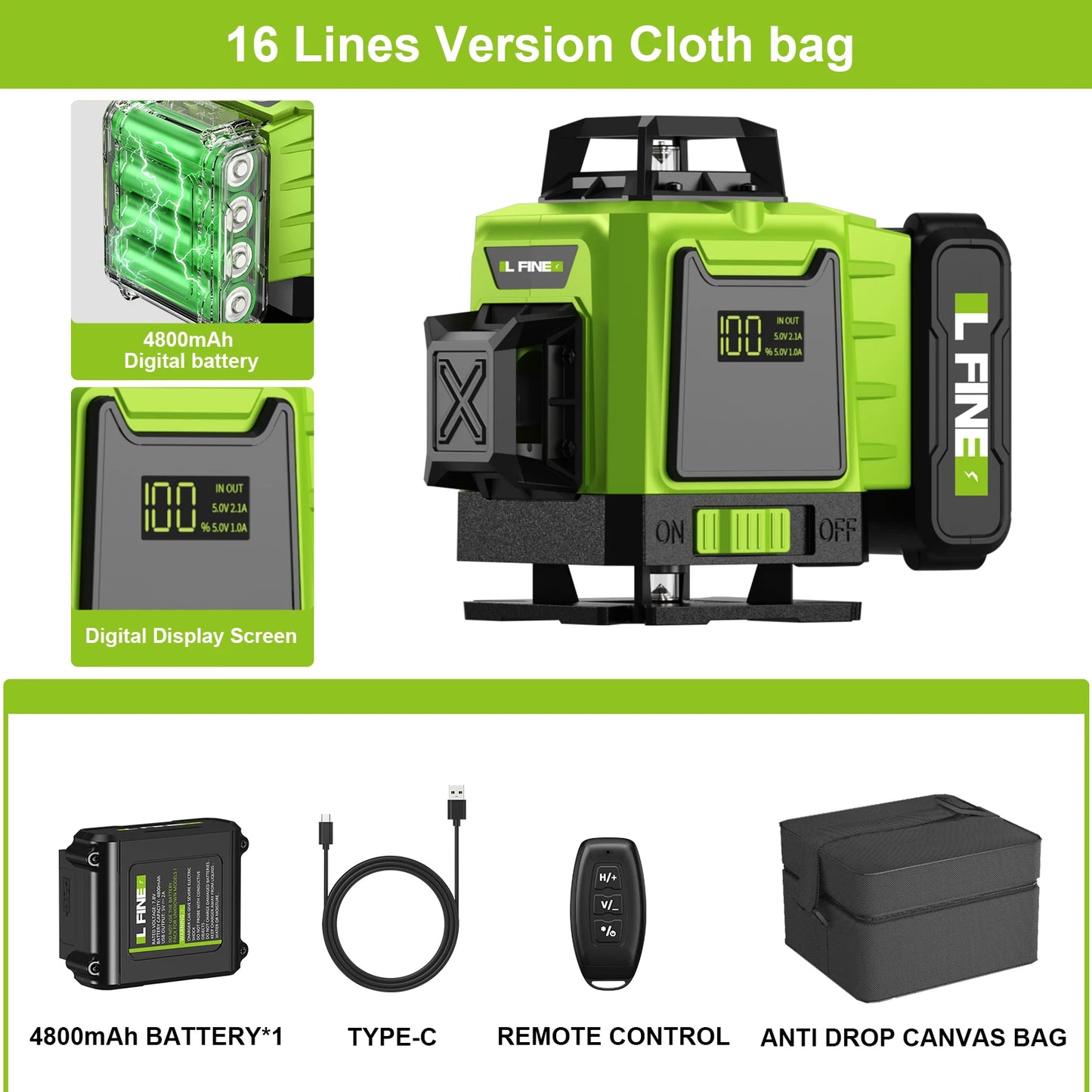 4D 16 Lines 360°Self-Leveling Laser Levels with Tripod and Suitcase Horizontal and Vertical Professional Laser Level Tool