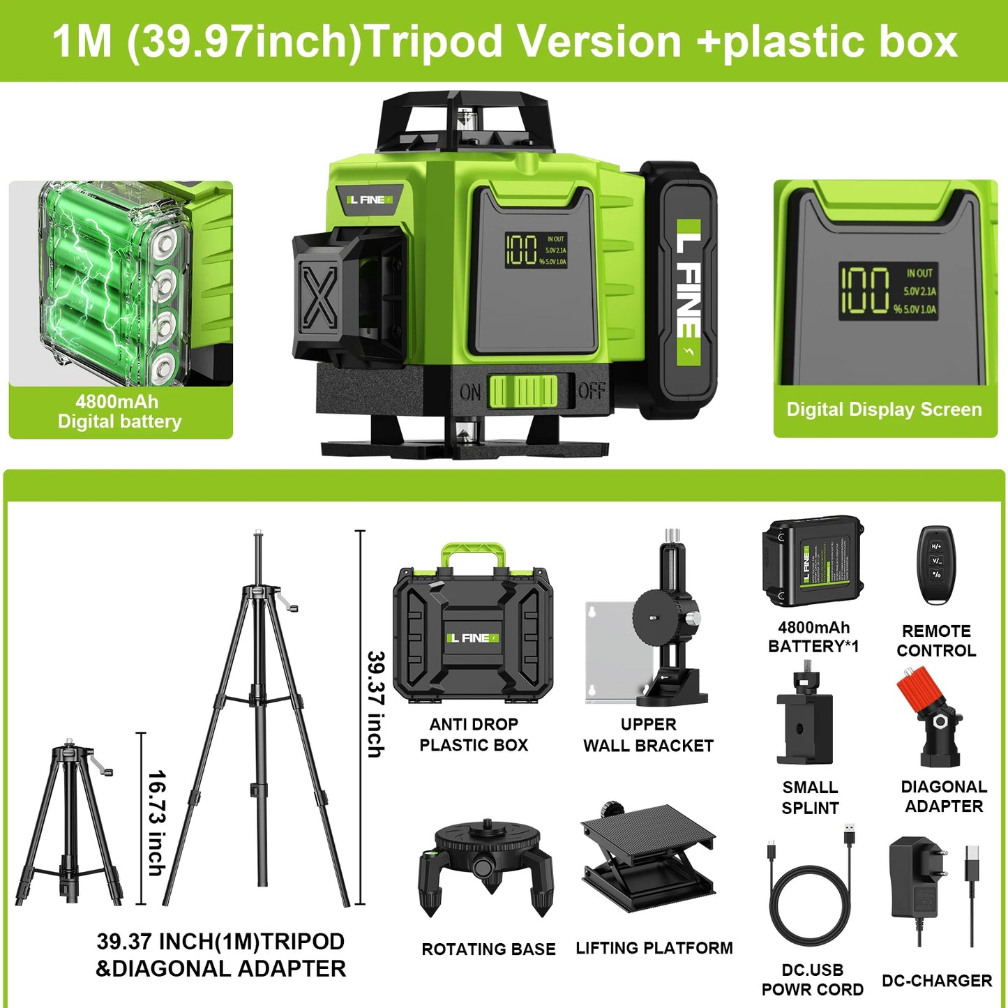 4D 16 Lines 360°Self-Leveling Laser Levels with Tripod and Suitcase Horizontal and Vertical Professional Laser Level Tool