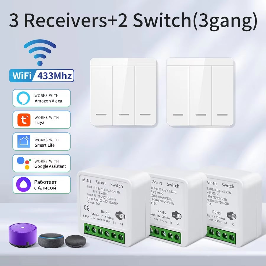 Wifi Smart Switch for Led Lighting Tuya Smart Life RF 433Mhz Remote Voice Control Alexa Google Alice 1/2/3 Gang Wireless Switch