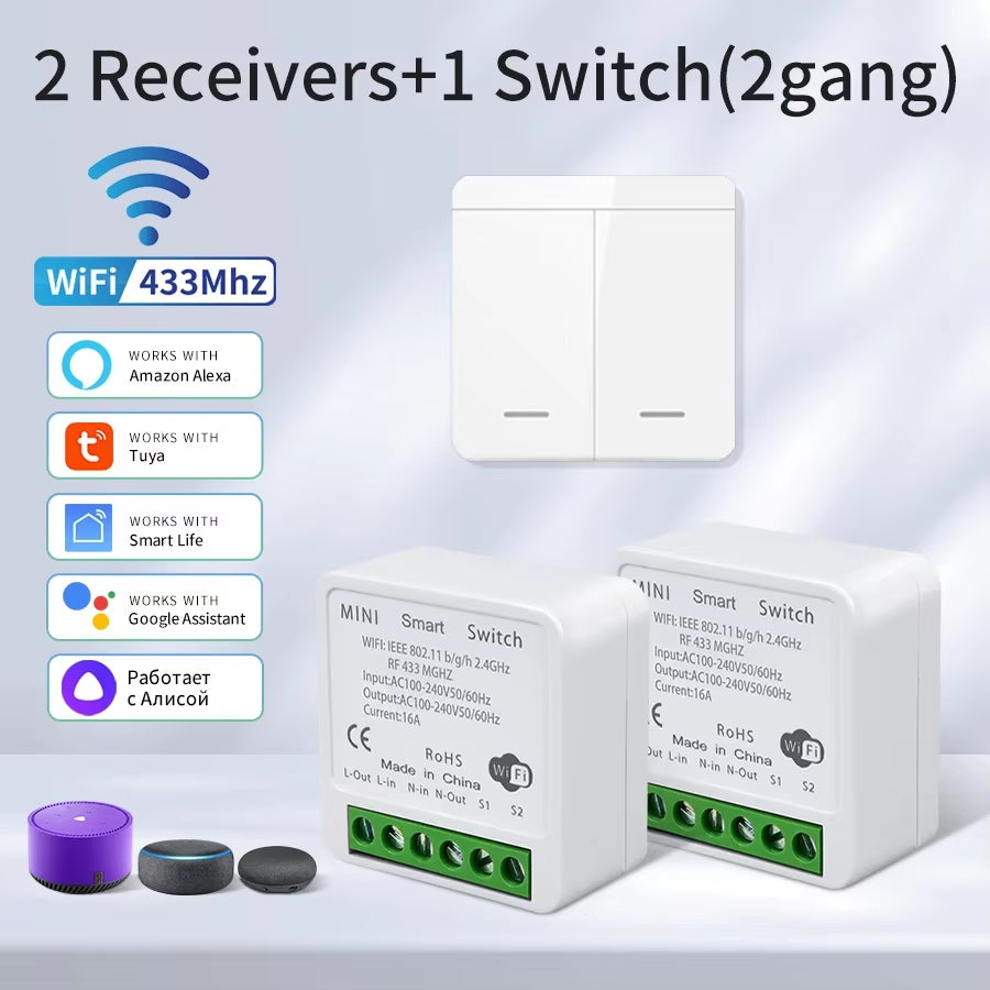 Wifi Smart Switch for Led Lighting Tuya Smart Life RF 433Mhz Remote Voice Control Alexa Google Alice 1/2/3 Gang Wireless Switch
