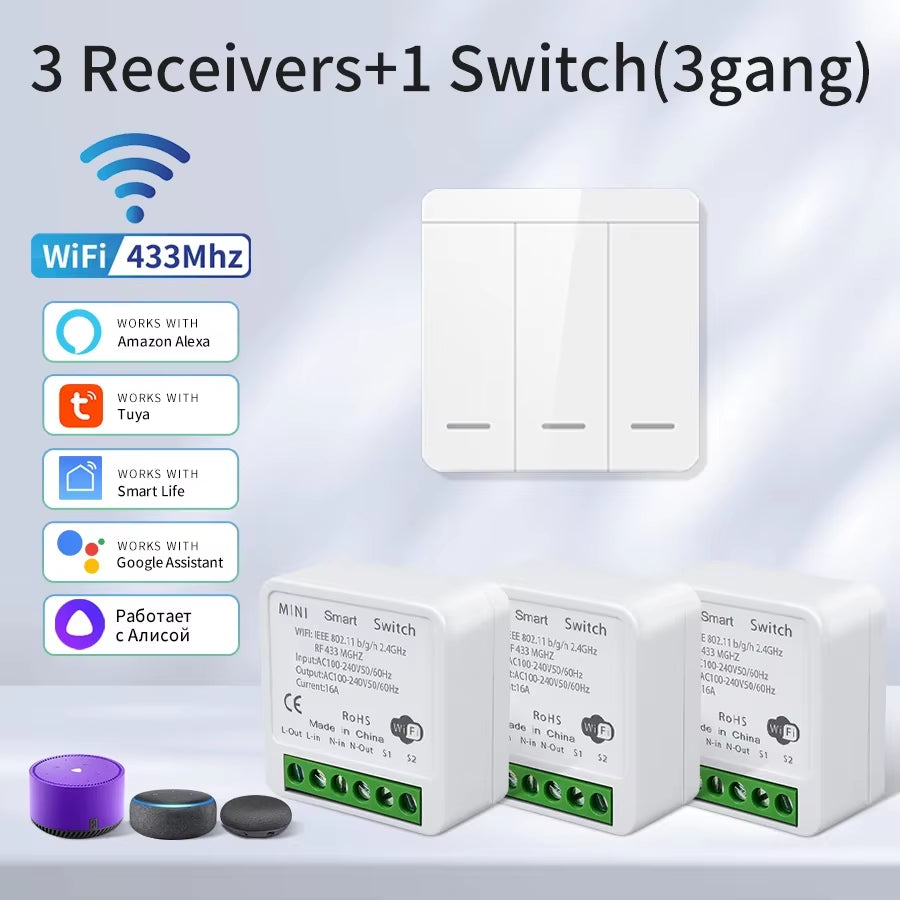 Wifi Smart Switch for Led Lighting Tuya Smart Life RF 433Mhz Remote Voice Control Alexa Google Alice 1/2/3 Gang Wireless Switch