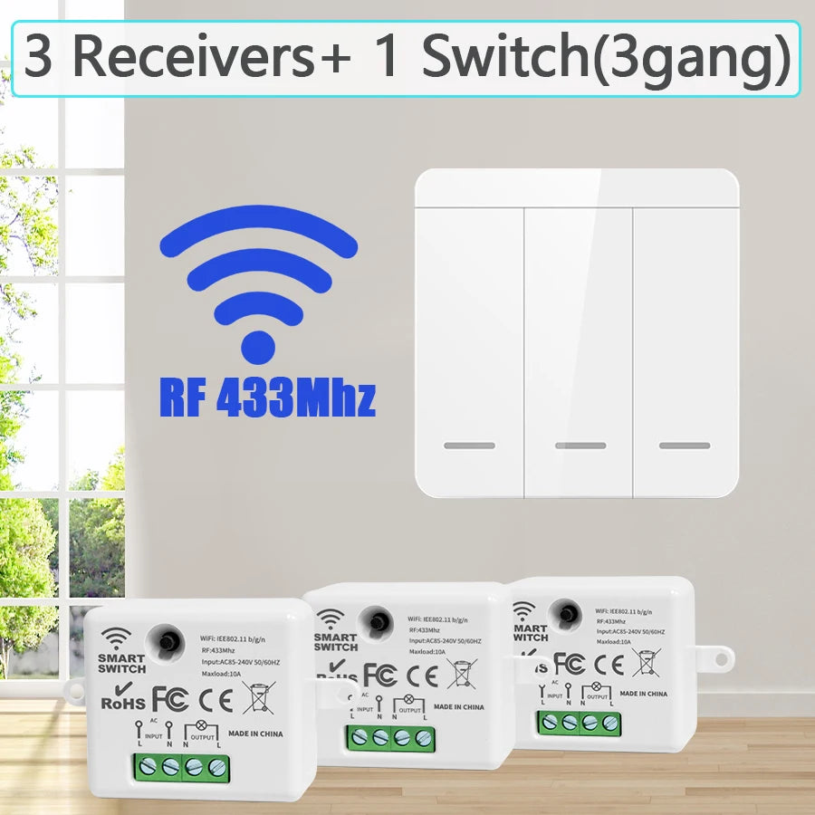 Wireless Smart Switch Light 433Mhz 1/2/3Gang 86 Wall Panel Switch with Remote Control Interruptor 10A 110V 220V for LED Lamp