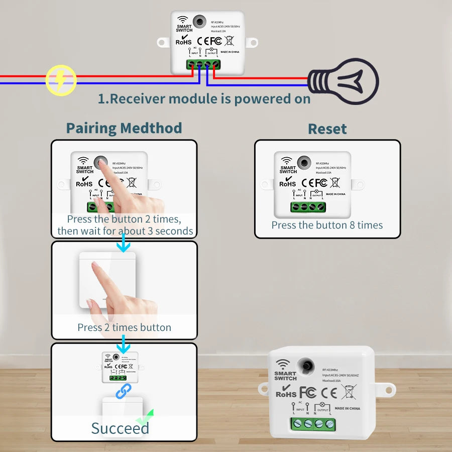 Wireless Smart Switch Light 433Mhz 1/2/3Gang 86 Wall Panel Switch with Remote Control Interruptor 10A 110V 220V for LED Lamp