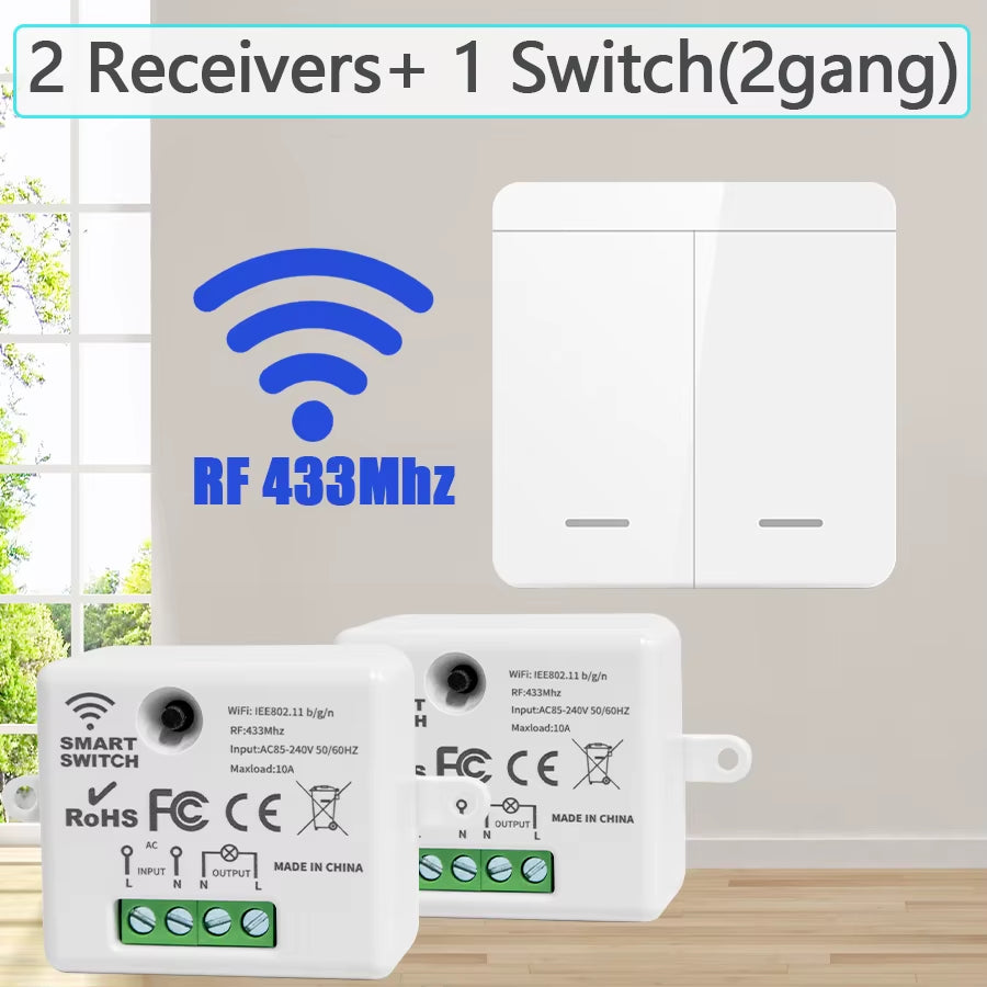 Wireless Smart Switch Light 433Mhz 1/2/3Gang 86 Wall Panel Switch with Remote Control Interruptor 10A 110V 220V for LED Lamp