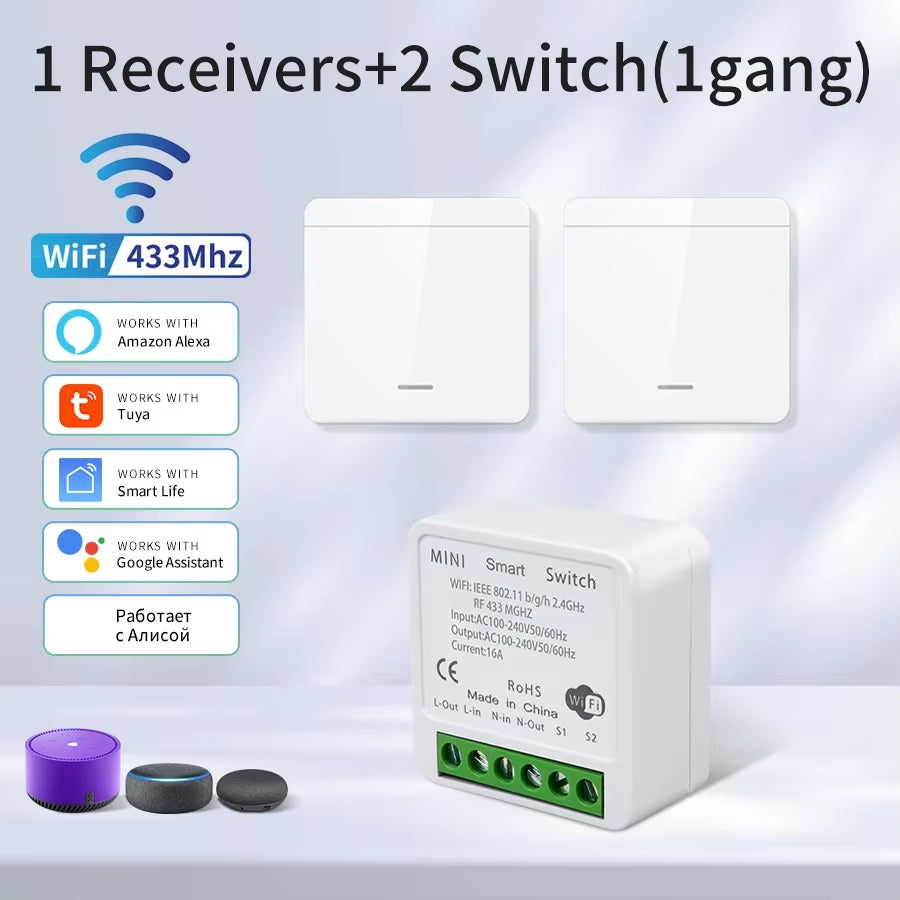 Wifi Smart Switch for Led Lighting Tuya Smart Life RF 433Mhz Remote Voice Control Alexa Google Alice 1/2/3 Gang Wireless Switch