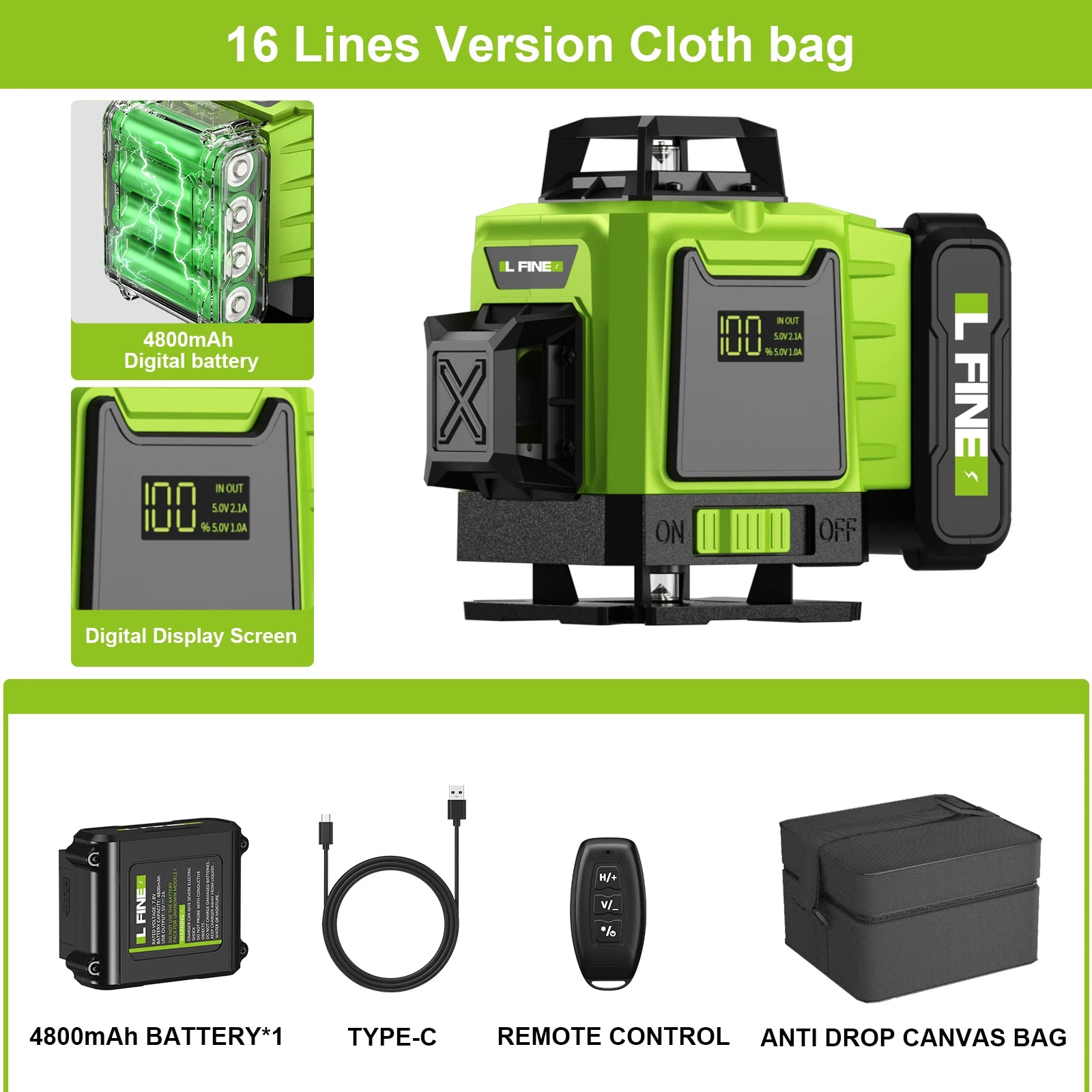 4D 16 Lines 360°Self-Leveling Laser Levels with Tripod and Suitcase Horizontal and Vertical Professional Laser Level Tool