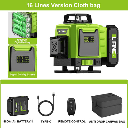4D 16 Lines 360°Self-Leveling Laser Levels with Tripod and Suitcase Horizontal and Vertical Professional Laser Level Tool
