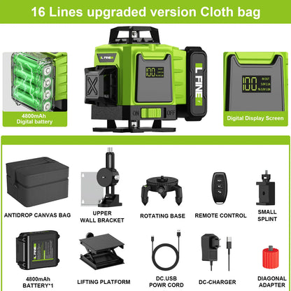 4D 16 Lines 360°Self-Leveling Laser Levels with Tripod and Suitcase Horizontal and Vertical Professional Laser Level Tool
