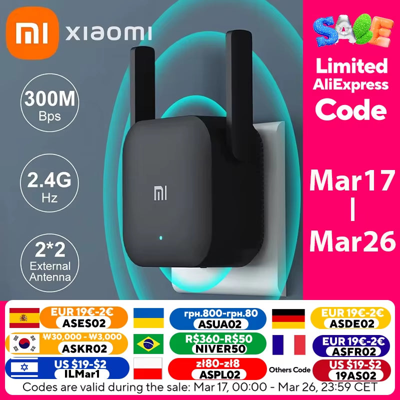 Repeater Wifi Pro Mi Amplifier Network Expander Router Power Extender Roteador 300M 2.4G 2 Antenna for Router Home Office
